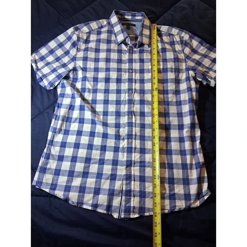 Banana Republic Mens Large Blue White Gingham Short Sleeve‎ Button Down Shirt